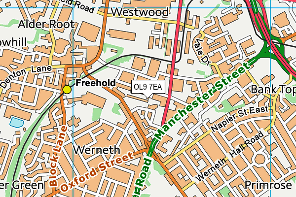 OL9 7EA map - OS VectorMap District (Ordnance Survey)