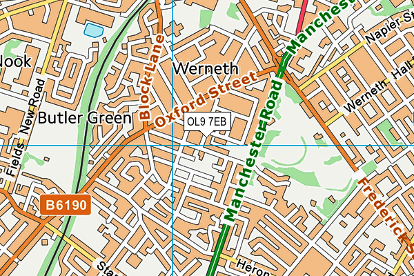 OL9 7EB map - OS VectorMap District (Ordnance Survey)