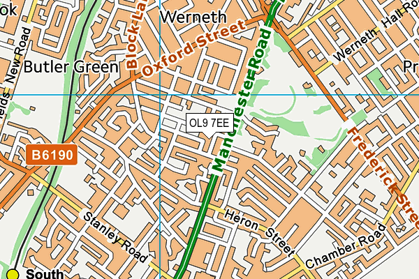 OL9 7EE map - OS VectorMap District (Ordnance Survey)