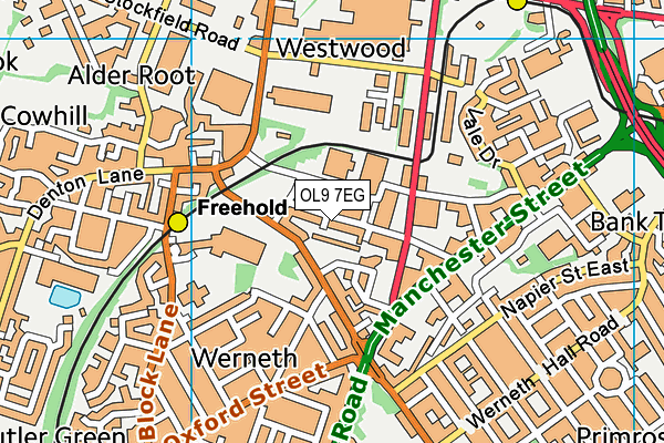 OL9 7EG map - OS VectorMap District (Ordnance Survey)