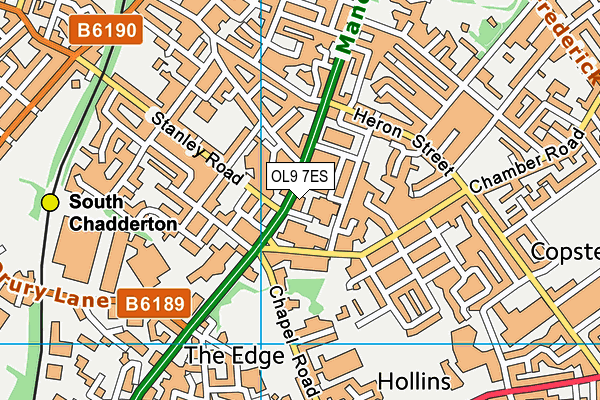 OL9 7ES map - OS VectorMap District (Ordnance Survey)