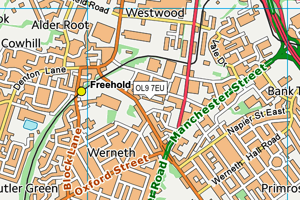 OL9 7EU map - OS VectorMap District (Ordnance Survey)