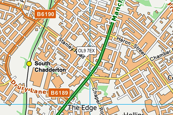 OL9 7EX map - OS VectorMap District (Ordnance Survey)