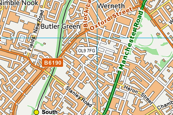 OL9 7FG map - OS VectorMap District (Ordnance Survey)