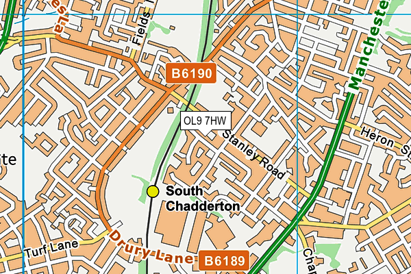 OL9 7HW map - OS VectorMap District (Ordnance Survey)