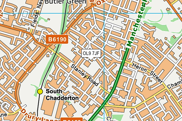 OL9 7JF map - OS VectorMap District (Ordnance Survey)