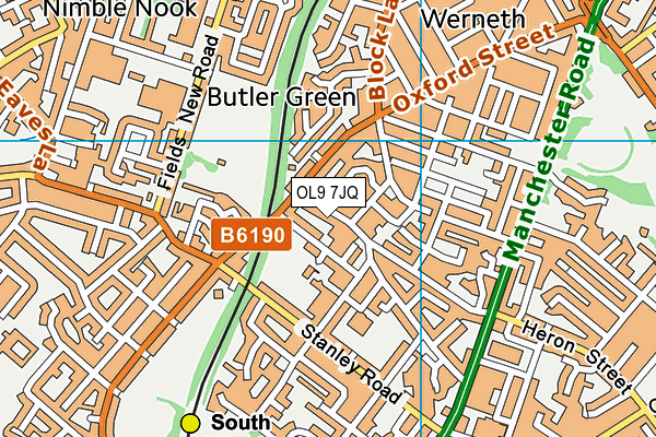 OL9 7JQ map - OS VectorMap District (Ordnance Survey)