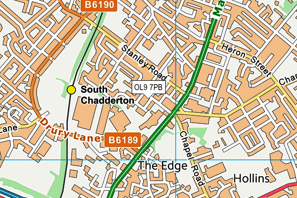 OL9 7PB map - OS VectorMap District (Ordnance Survey)