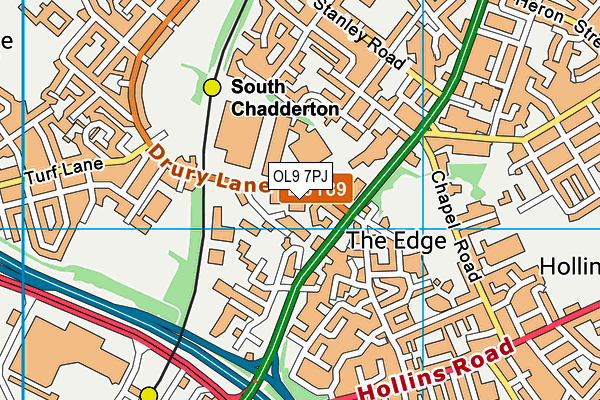 OL9 7PJ map - OS VectorMap District (Ordnance Survey)