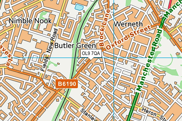 OL9 7QA map - OS VectorMap District (Ordnance Survey)