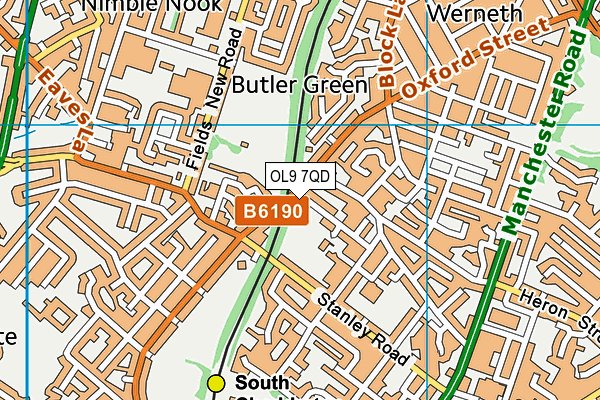 OL9 7QD map - OS VectorMap District (Ordnance Survey)