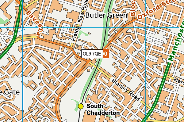 OL9 7QE map - OS VectorMap District (Ordnance Survey)