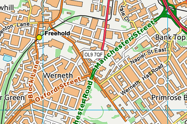 OL9 7QF map - OS VectorMap District (Ordnance Survey)