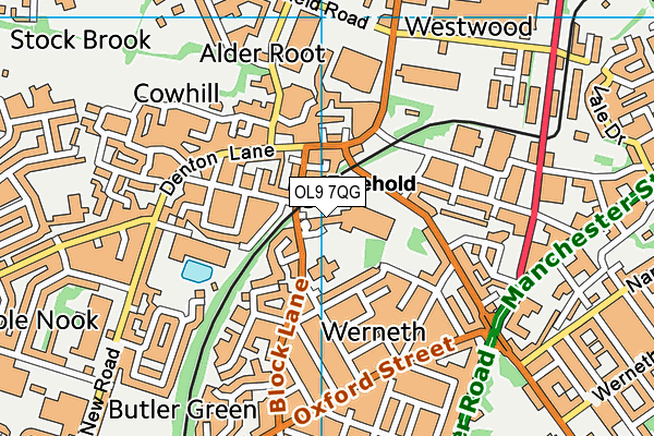 OL9 7QG map - OS VectorMap District (Ordnance Survey)