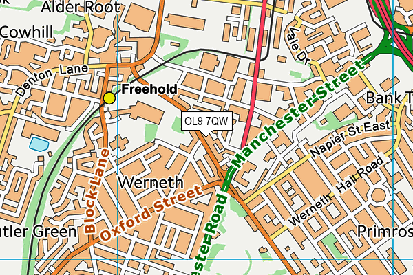 OL9 7QW map - OS VectorMap District (Ordnance Survey)
