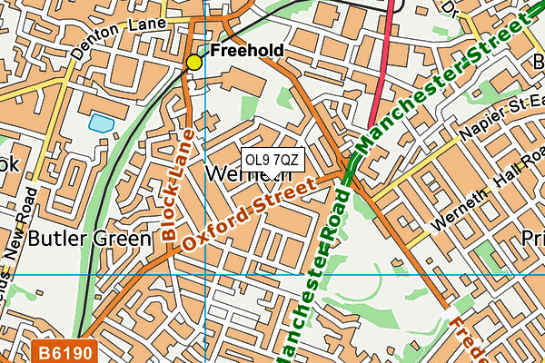 OL9 7QZ map - OS VectorMap District (Ordnance Survey)