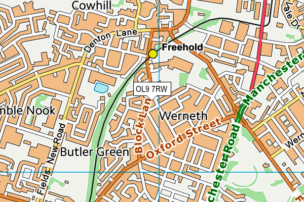 OL9 7RW map - OS VectorMap District (Ordnance Survey)