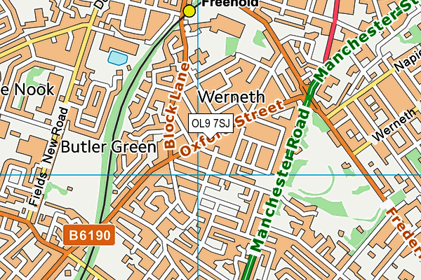 OL9 7SJ map - OS VectorMap District (Ordnance Survey)