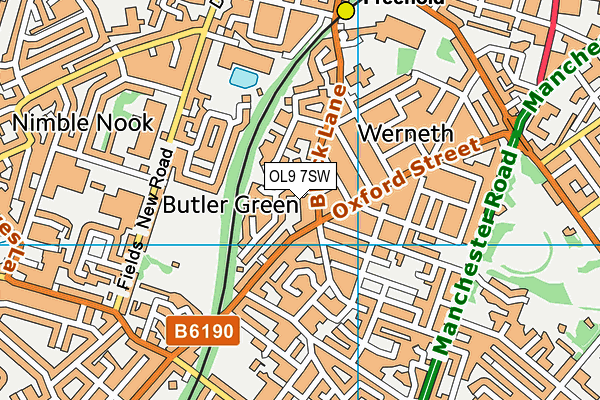 OL9 7SW map - OS VectorMap District (Ordnance Survey)