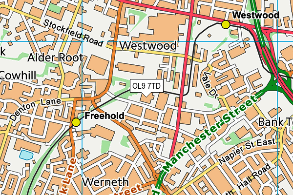 OL9 7TD map - OS VectorMap District (Ordnance Survey)