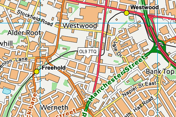 OL9 7TQ map - OS VectorMap District (Ordnance Survey)