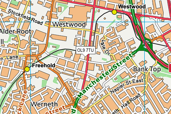 OL9 7TU map - OS VectorMap District (Ordnance Survey)