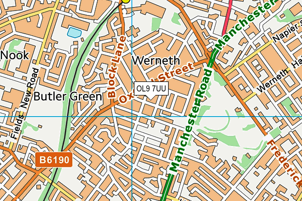 OL9 7UU map - OS VectorMap District (Ordnance Survey)