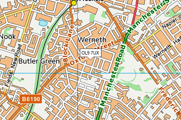 OL9 7UX map - OS VectorMap District (Ordnance Survey)