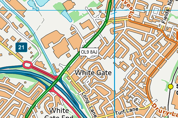 OL9 8AJ map - OS VectorMap District (Ordnance Survey)