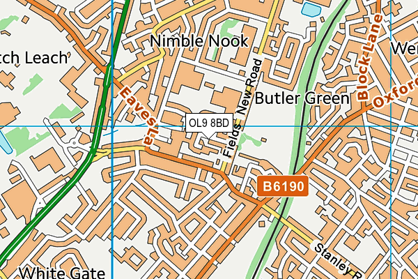 OL9 8BD map - OS VectorMap District (Ordnance Survey)