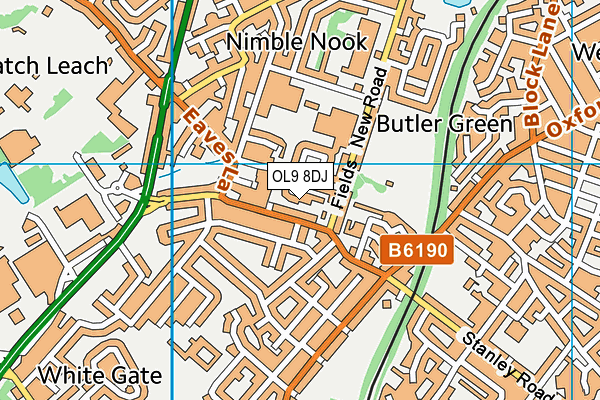 OL9 8DJ map - OS VectorMap District (Ordnance Survey)