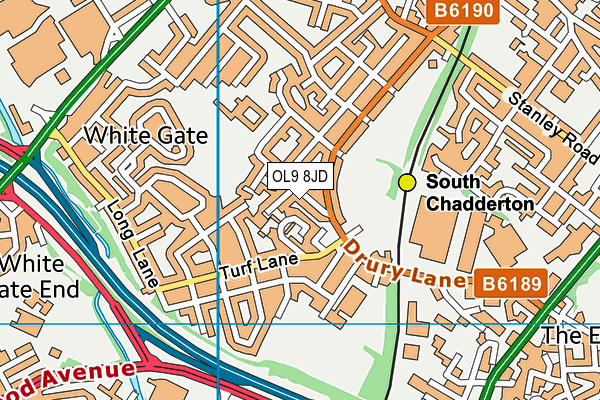 OL9 8JD map - OS VectorMap District (Ordnance Survey)