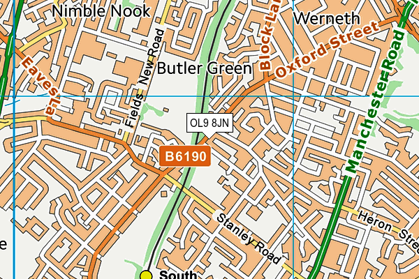 OL9 8JN map - OS VectorMap District (Ordnance Survey)