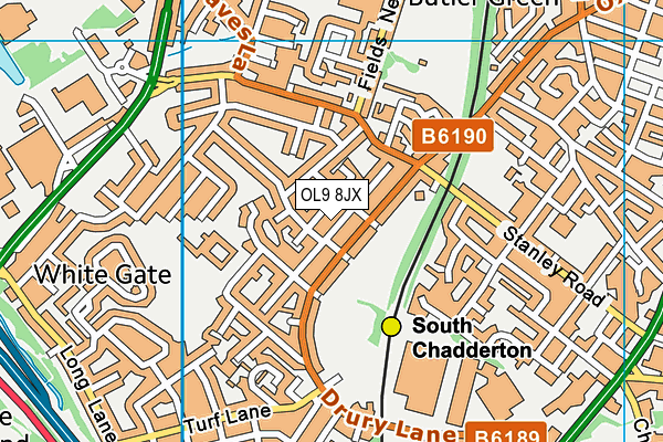 OL9 8JX map - OS VectorMap District (Ordnance Survey)