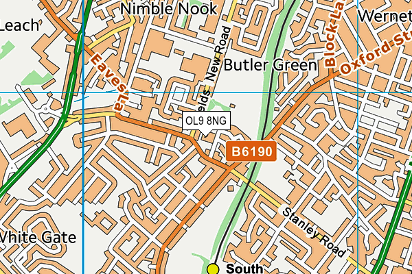 OL9 8NG map - OS VectorMap District (Ordnance Survey)