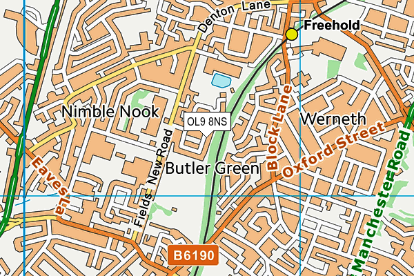 OL9 8NS map - OS VectorMap District (Ordnance Survey)