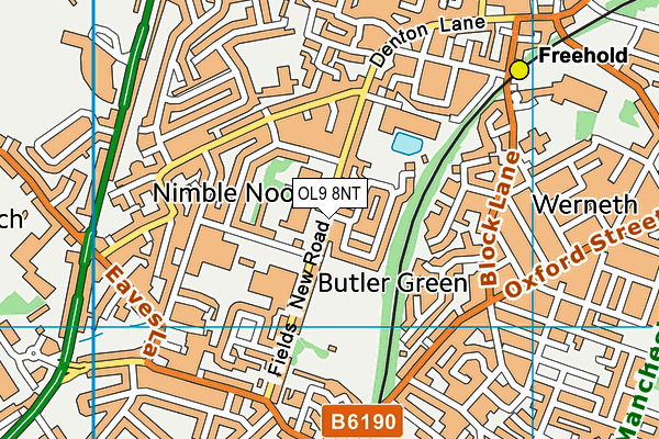 OL9 8NT map - OS VectorMap District (Ordnance Survey)