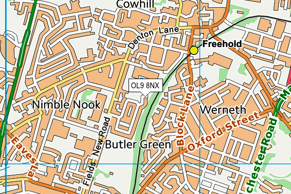 OL9 8NX map - OS VectorMap District (Ordnance Survey)