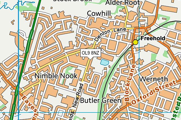 OL9 8NZ map - OS VectorMap District (Ordnance Survey)