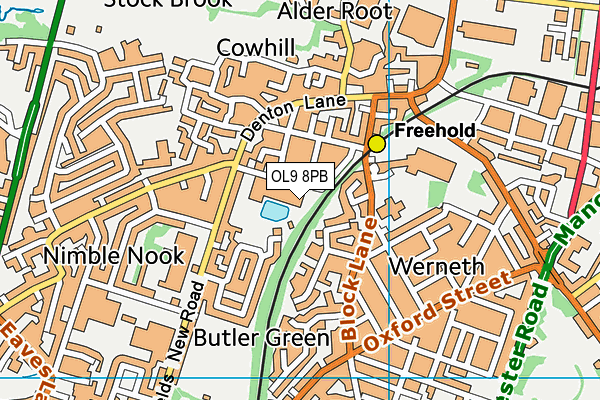 OL9 8PB map - OS VectorMap District (Ordnance Survey)