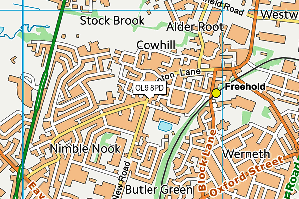 OL9 8PD map - OS VectorMap District (Ordnance Survey)