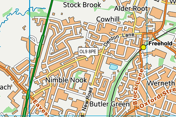 OL9 8PE map - OS VectorMap District (Ordnance Survey)