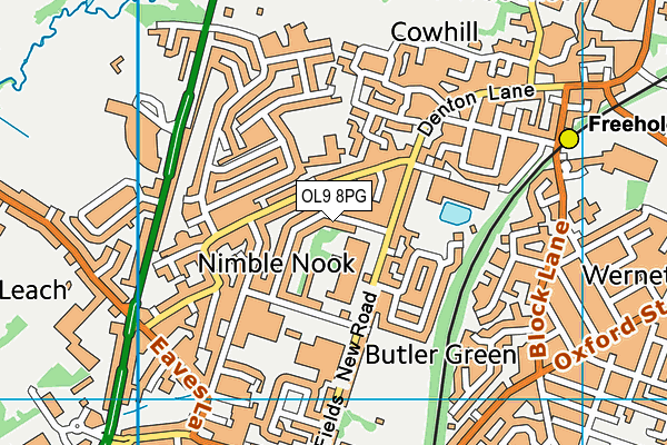 OL9 8PG map - OS VectorMap District (Ordnance Survey)