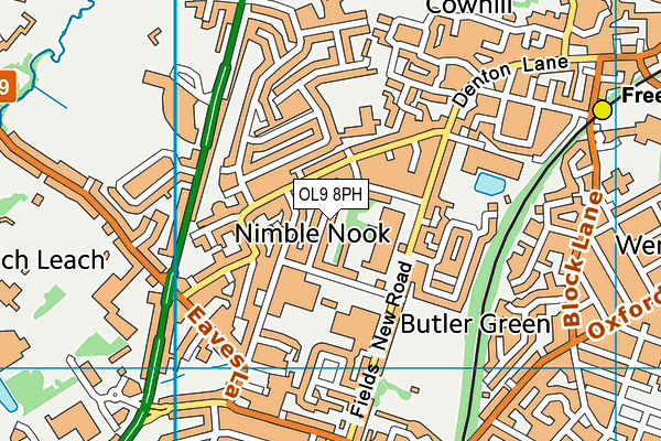 OL9 8PH map - OS VectorMap District (Ordnance Survey)