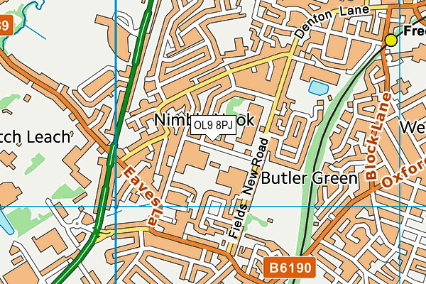 OL9 8PJ map - OS VectorMap District (Ordnance Survey)