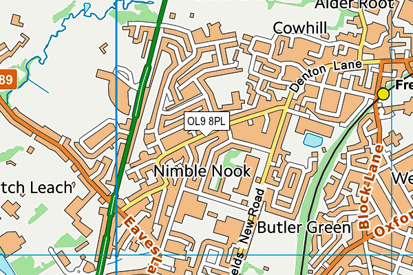 OL9 8PL map - OS VectorMap District (Ordnance Survey)