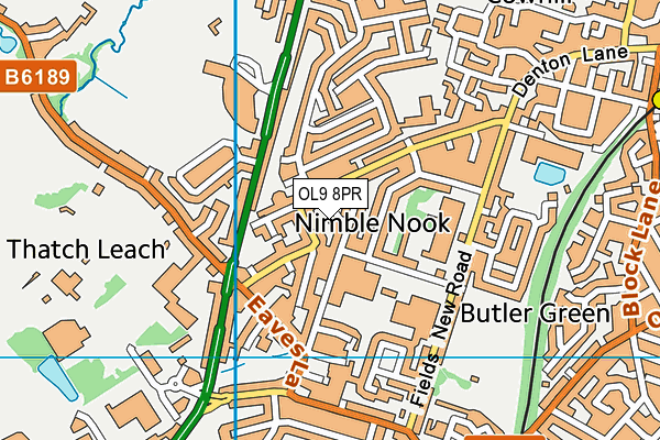 OL9 8PR map - OS VectorMap District (Ordnance Survey)