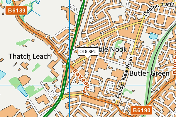 OL9 8PU map - OS VectorMap District (Ordnance Survey)