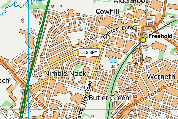 OL9 8PY map - OS VectorMap District (Ordnance Survey)