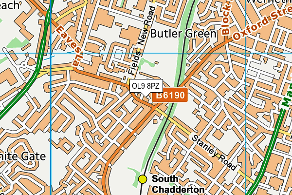 OL9 8PZ map - OS VectorMap District (Ordnance Survey)